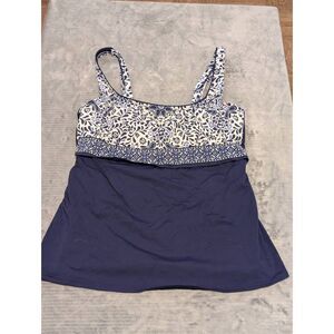 Lands End Size 12L 12 Long Women's Floral Tankini Top Blue and White